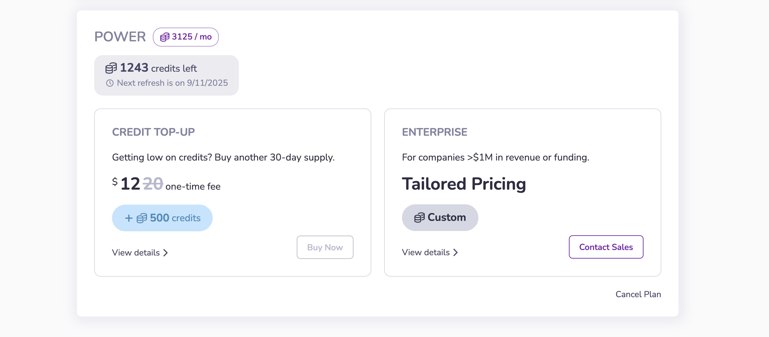 Purchase credit subscription